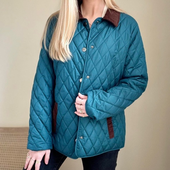 Vintage Quilted Corduroy Collar Chore Jacket in Teal Blue/Chocolate Brown - Picture 1 of 4